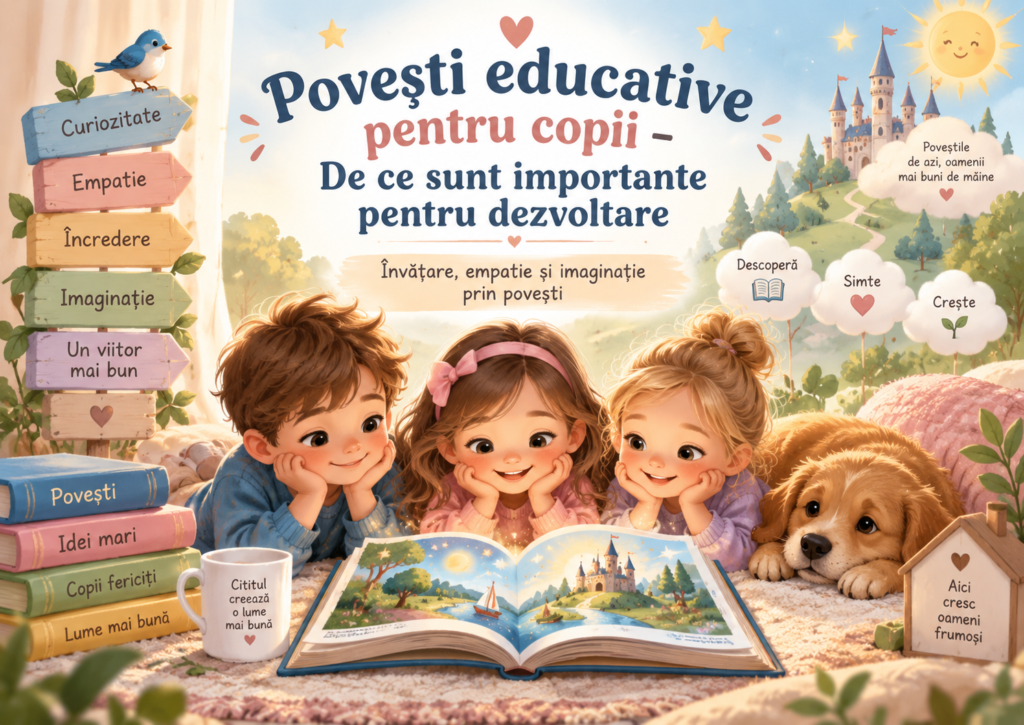 O carte deschisa cu povesti educative pentru copii.