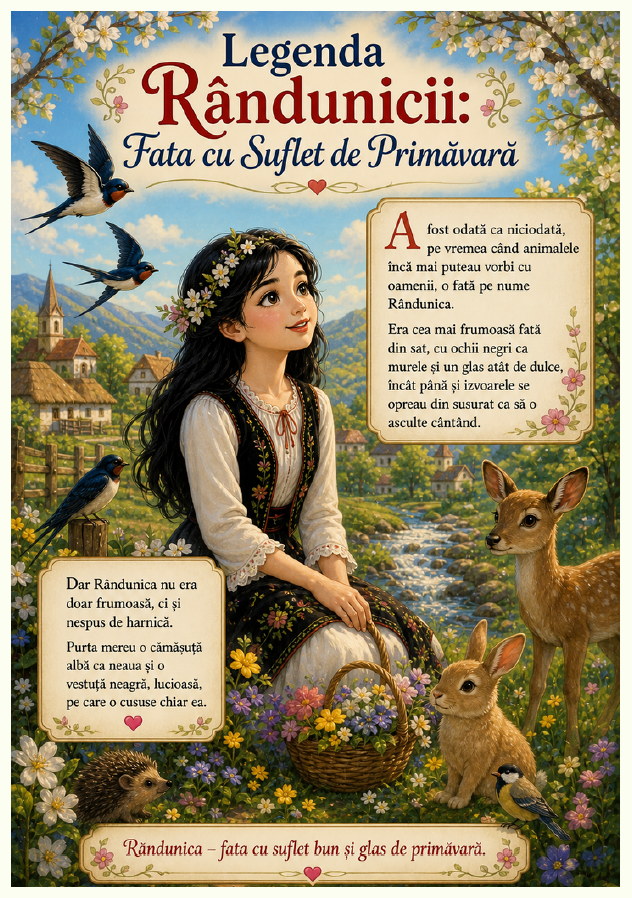  O pasare la stresina care ilustreaza legenda randunicii pentru copii
