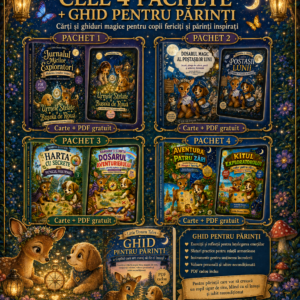 Pachetul celor 4 aventuri – 4 cărți ilustrate + 4 PDF-uri gratuite Jurnalul Secret al lui Maya și Sparky+ghid parinti