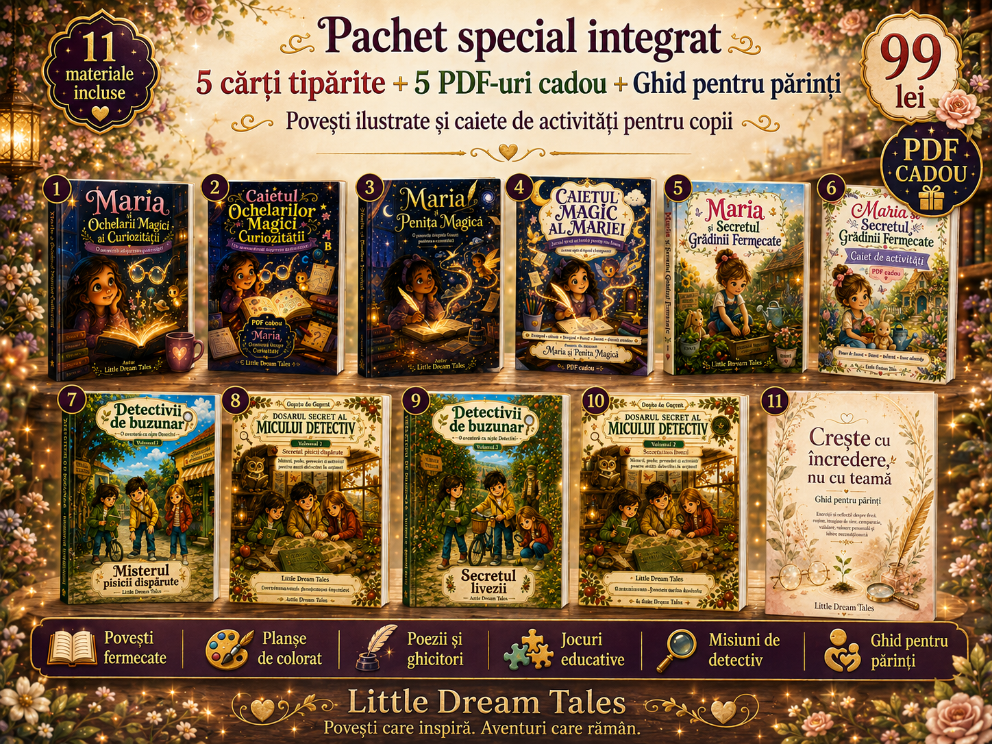 Pachet cărți copii Little Dream Tales cu 5 PDF-uri cadou și ghid pentru părinți