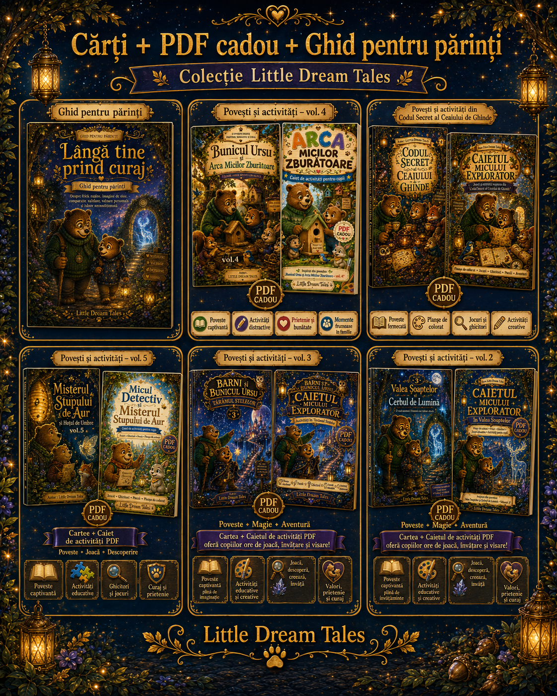 Pachet cărți copii Little Dream Tales cu 5 PDF cadou și ghid pentru părinți