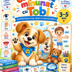 Fise PDF cu Tobi continand activitati despre corpul uman si cele 5 simturi pentru copii.