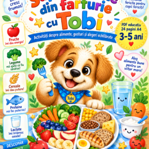 Fise PDF cu Tobi continand activitati despre alimente si nutritie pentru copii.