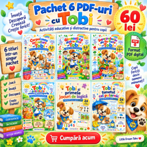 Pachet 6 PDF-uri cu Tobi continand activitati educative pentru copii.