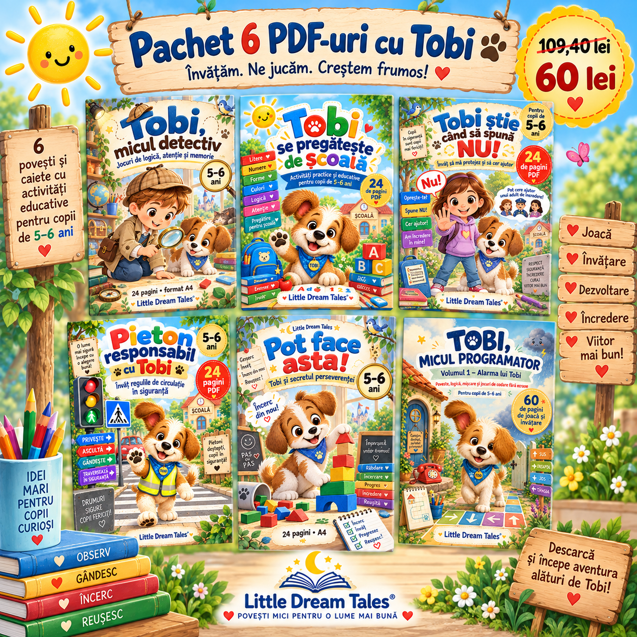 Activități educative copii 5-6 ani – pachet 6 PDF-uri cu Tobi
